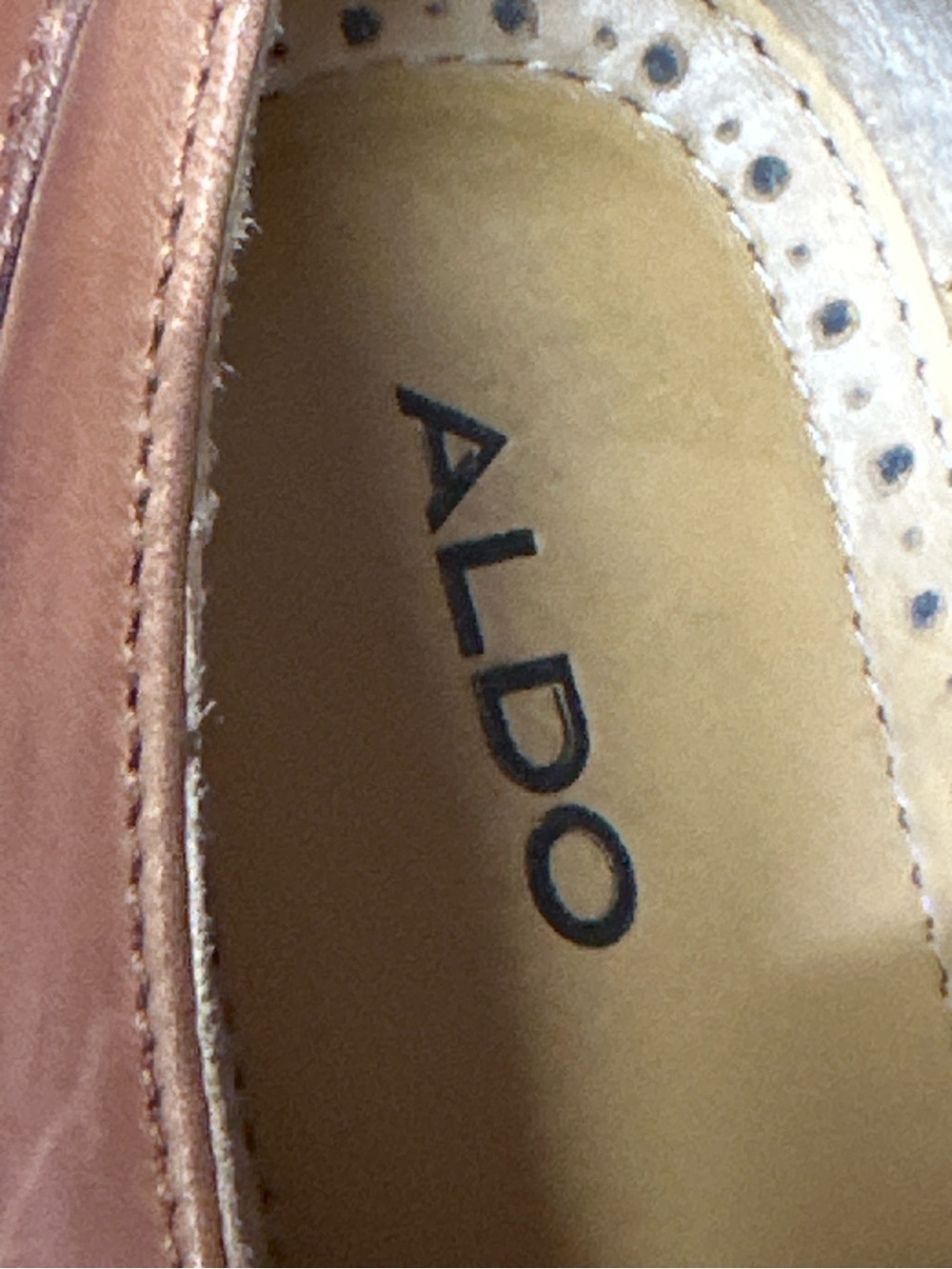 ALDO Men’s Cognac Leather Cap Toe Dress Shoes Size 9 - Picture 3 of 6